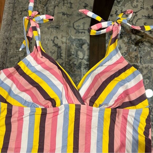 NWT Isabel Maternity 1-Piece Bathing Suit Stripes Pink Multi Shoulder Ties XXL - Picture 5 of 10